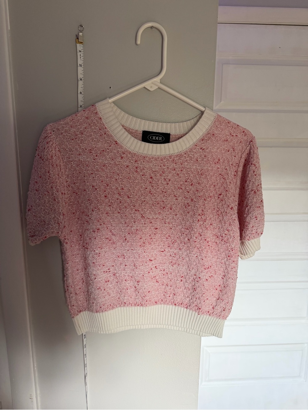 Cider Pink Speckled Short-Sleeve Knit with Cream Trim